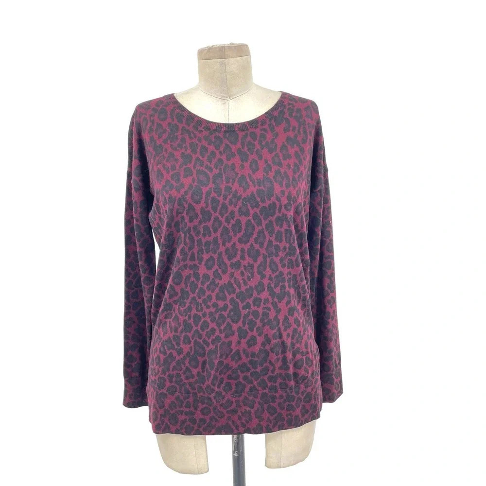 The Kooples Burgundy Leopard Animal Print Merino Wool Sweater Size Medium